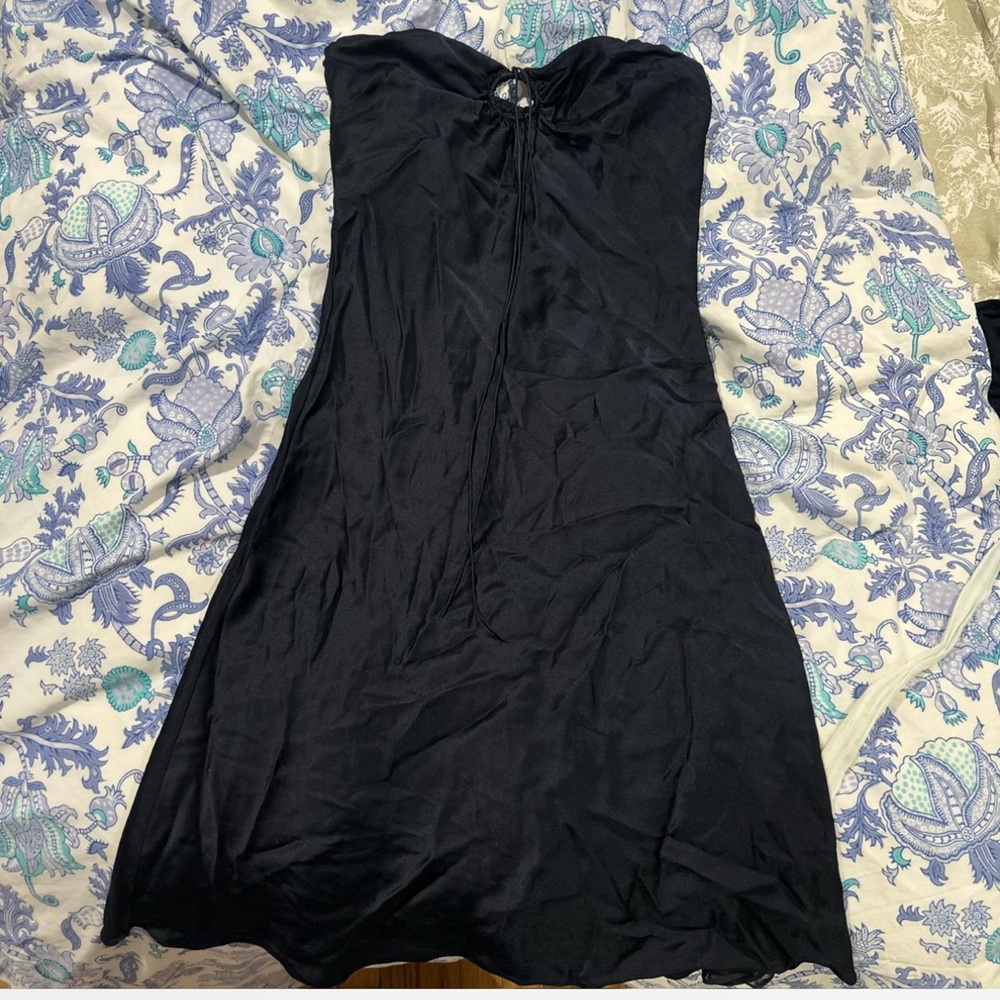 Ralph Lauren collections Black/navy strapless satin midi dress